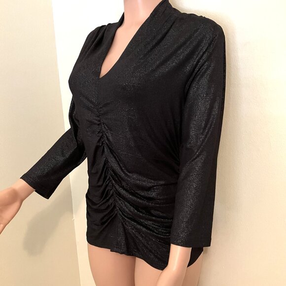 Black Sheen Stetch Ruched Top, Party Fashion, Raphaella, NWT - Picture 2 of 6